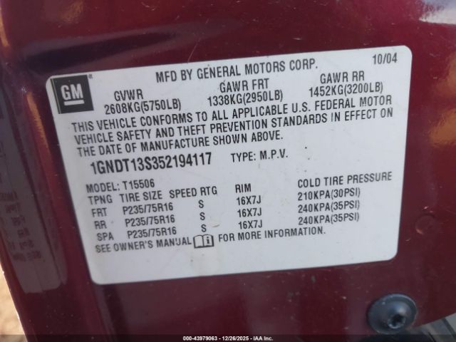 2005 CHEVROLET TRAILBLAZER 1GNDT13S352194117 Photo 8