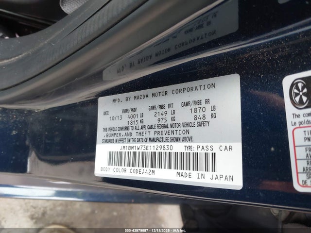 43979097 :رقم المزاد ، JM1BM1W73E1129830 vin ، 2014 Mazda Mazda3 I Grand Touring مزاد بيع