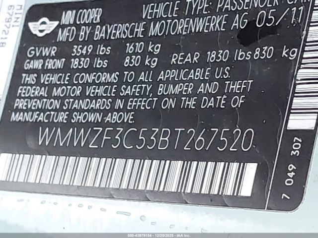 2011 MINI COOPER CLUBMAN WMWZF3C53BT267520 Photo 8