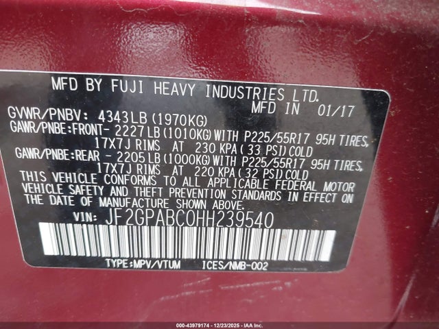 Subaru Crosstrek 2.0i Premium 2017 JF2GPABC0HH239540 Image 9
