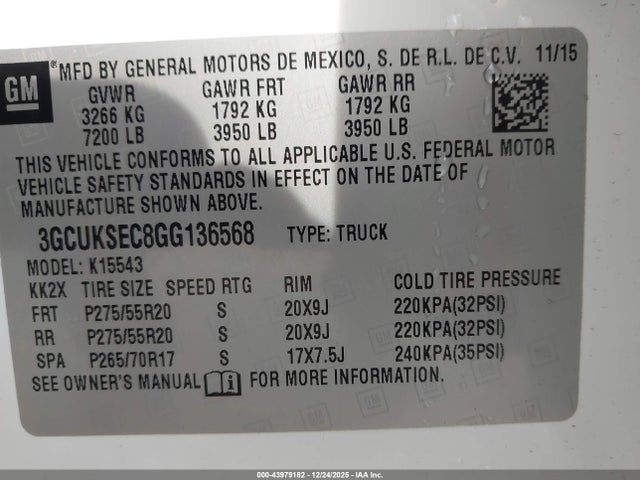 Chevrolet Silverado 1500 1lz 2016 3GCUKSEC8GG136568 Image 9