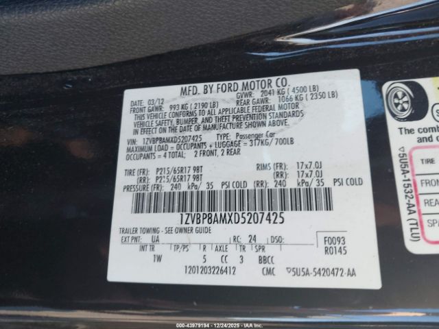 2013 FORD MUSTANG 1ZVBP8AMXD5207425 Photo 8