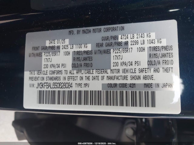 2025 Mazda Cx-5 2.5 S მანქანა იყიდება აუქციონზე, vin: JM3KFBAL6S0628084, აუქციონის ნომერი: 43979208