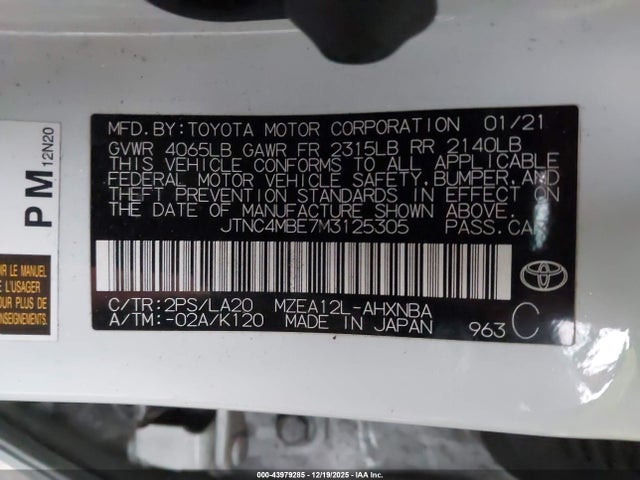 Toyota Corolla Xse 2021 JTNC4MBE7M3125305 Image 9