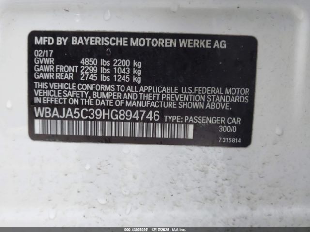 2017 BMW 530I WBAJA5C39HG894746 Photo 8