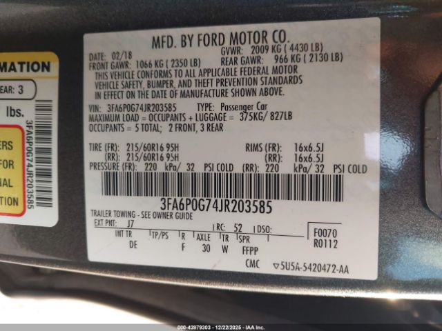 2018 FORD FUSION 3FA6P0G74JR203585 Photo 8