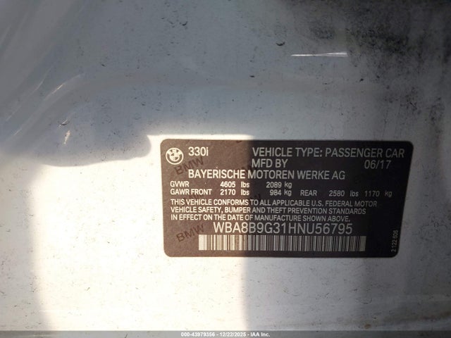 2017 BMW 330I WBA8B9G31HNU56795 Photo 8