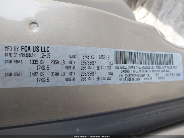 Продажа на аукционе авто 2016 Chrysler Town & Country Touring, vin: 2C4RC1BG7GR253864, номер лота: 43979357