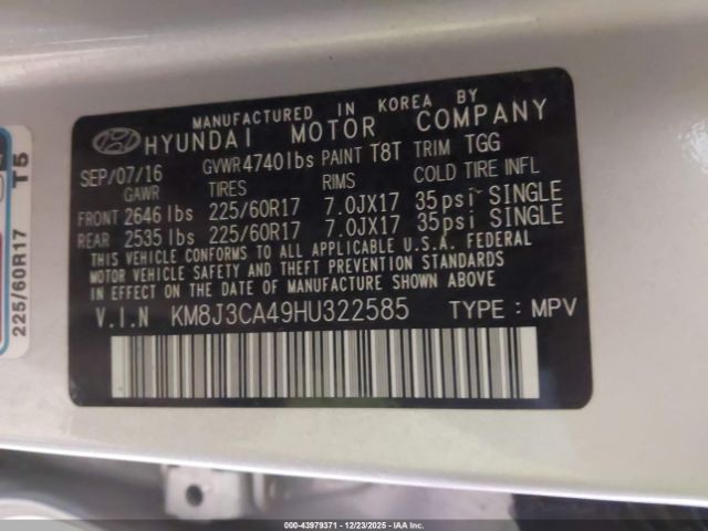 2017 HYUNDAI TUCSON KM8J3CA49HU322585 Photo 8