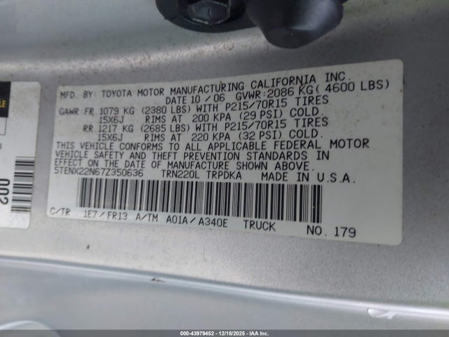 Aukcja sprzedaży 2007 Toyota Tacoma, vin: 5TENX22N67Z350636, numer aukcji: 43979452