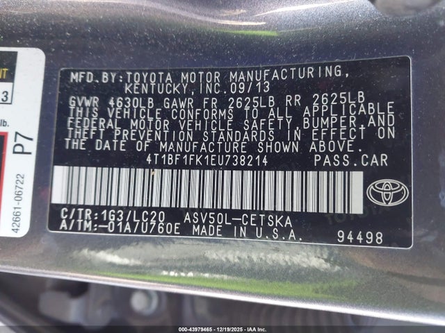 Toyota CAMRY SE 2014 4T1BF1FK1EU738214 Image 9