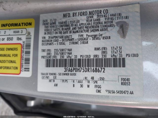 2013 FORD FUSION 3FA6P0H75DR168672 Photo 8