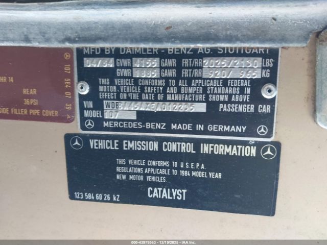 1984 MERCEDES-BENZ 380 WDBBA45AXEA012235 Photo 8