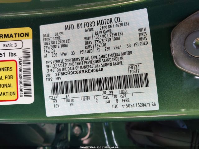 2024 FORD BRONCO SPORT 3FMCR9C6XRRE40646 Photo 8