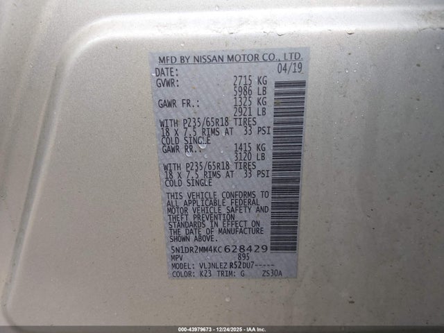 Nissan Pathfinder Sv 2019 5N1DR2MM4KC628429 Image 9