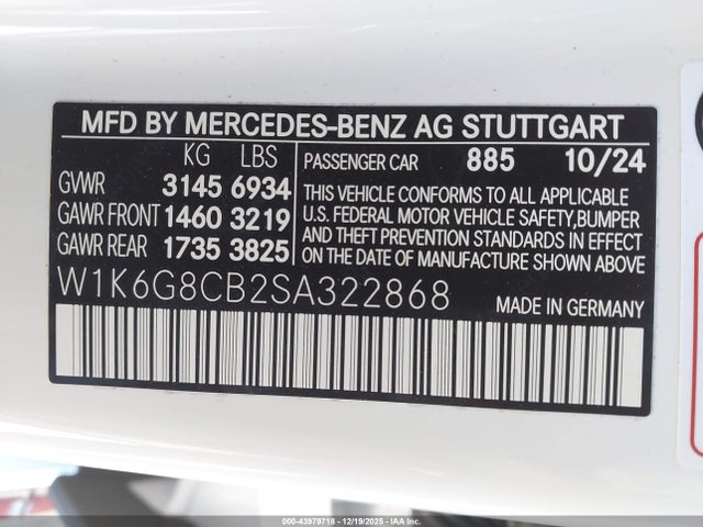 W1K6G8CB2SA322868 Mercedes-Benz Amg S 63 E 4matic