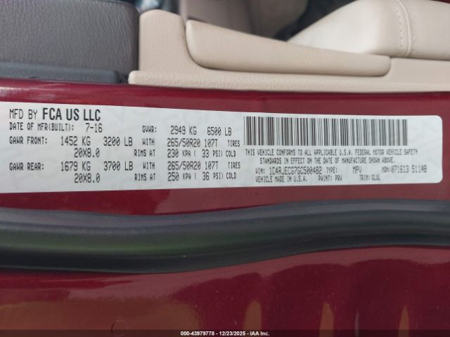 2016 JEEP GRAND CHEROKEE 1C4RJECG7GC500482 Photo 8