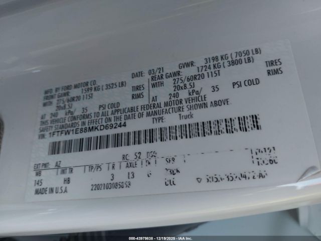 2021 FORD F-150 1FTFW1E88MKD69244 Photo 8