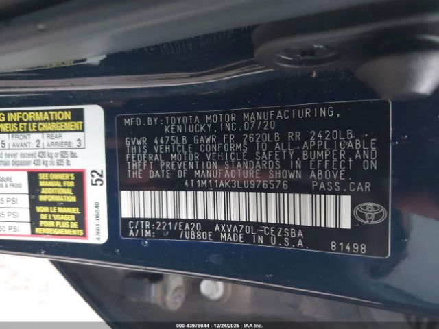 2020 TOYOTA CAMRY 4T1M11AK3LU976576 Photo 8