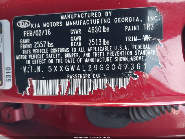 5XXGW4L29GG047361 KIA Optima Sx Turbo