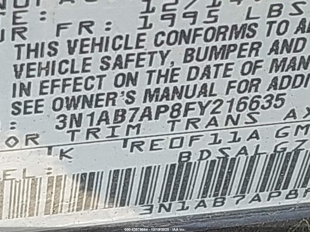 3N1AB7AP8FY216635 Nissan SENTRA SL