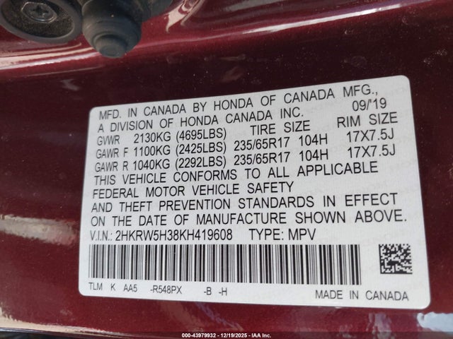 2019 HONDA CR-V 2HKRW5H38KH419608 Photo 8