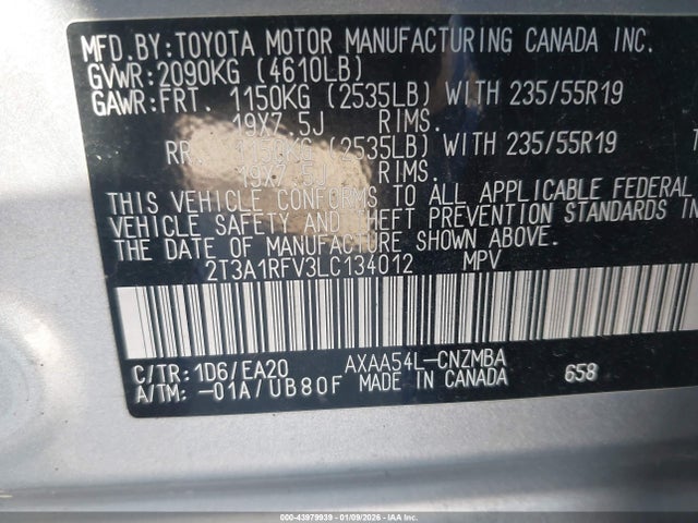 Toyota Rav4 Xle Premium 2020 2T3A1RFV3LC134012 Image 9