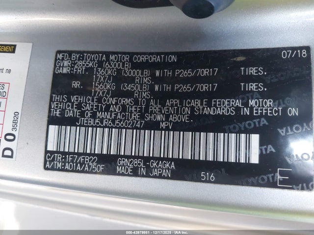 Toyota 1gr-fe 2018 JTEBU5JR6J5602747 Image 9