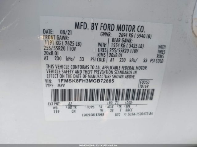 2021 FORD EXPLORER 1FMSK8FH3MGB72885 Photo 8