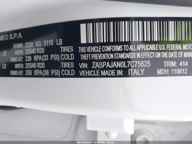 2020 ALFA ROMEO STELVIO ZASPAJAN0L7C75625 Photo 8