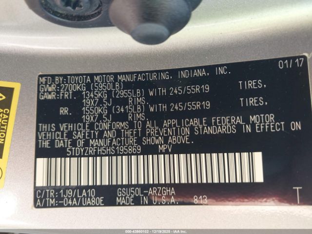 2017 TOYOTA HIGHLANDER 5TDYZRFH5HS195869 Photo 8