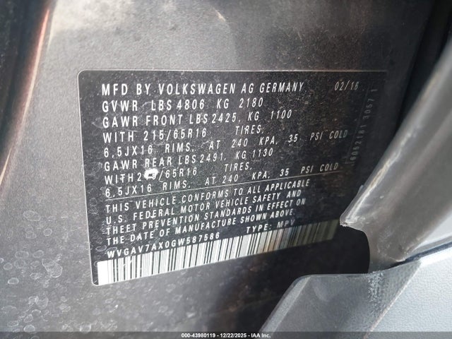 2016 VOLKSWAGEN TIGUAN WVGAV7AX0GW587586 Photo 8