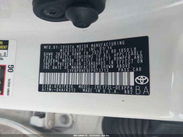 Toyota Corolla Le Eco Plus 2014 5YFBPRHE9EP073213 Image 9