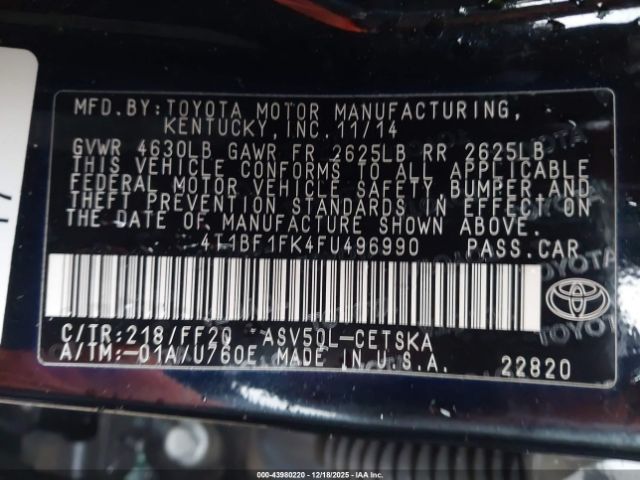 2015 TOYOTA CAMRY 4T1BF1FK4FU496990 Photo 8