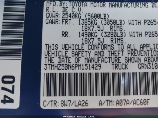 Aukcja sprzedaży 2023 Toyota Tacoma Limited, vin: 3TMHZ5BN6PM151429, numer aukcji: 43980270