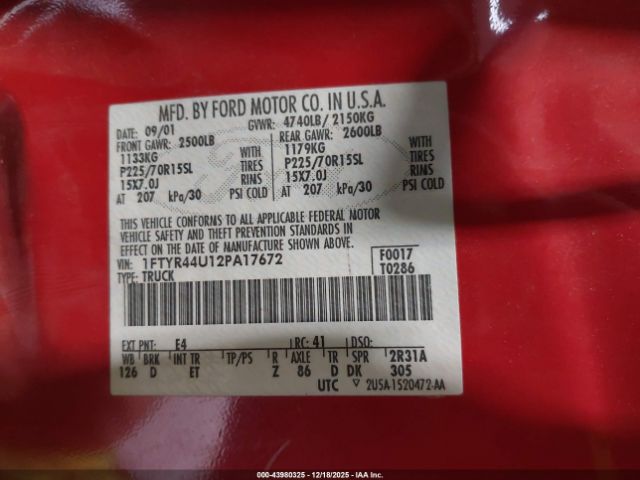 2002 FORD RANGER 1FTYR44U12PA17672 Photo 8