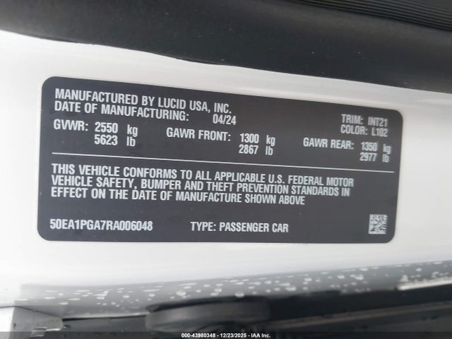 50EA1PGA7RA006048 Lucid Air Pure