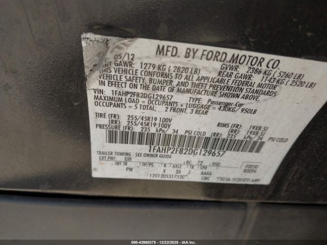 2013 FORD TAURUS 1FAHP2F82DG129657 Photo 8