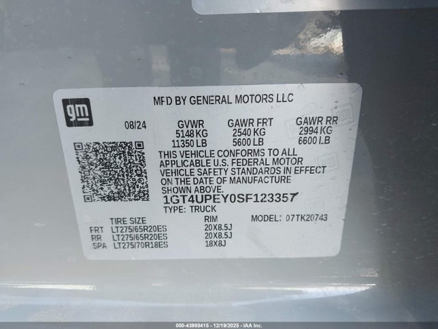 1GT4UPEY0SF123357 GMC Sierra 2500hd 4wd Standard Bed At4