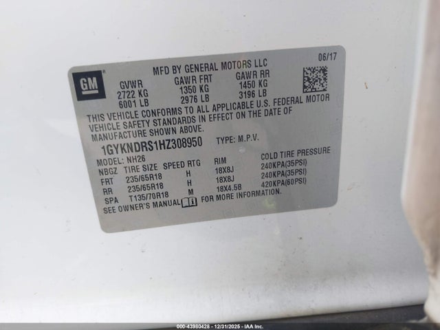 2017 CADILLAC XT5 1GYKNDRS1HZ308950 Photo 8