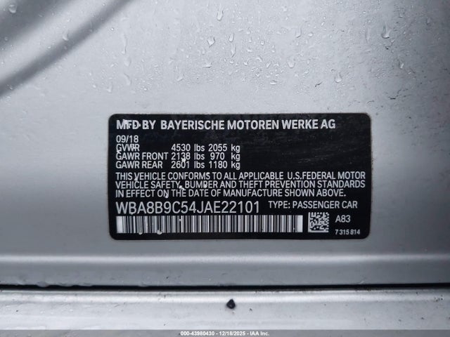 WBA8B9C54JAE22101 BMW 330I