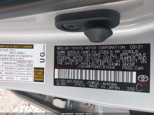 2021 TOYOTA PRIUS PRIME JTDKAMFP2M3187604 Photo 8
