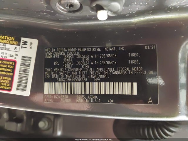 Toyota Highlander Xle 2021 5TDGZRBH1MS086868 Image 9