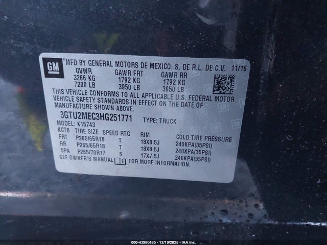 3GTU2MEC3HG251771 GMC Sierra 1500 Sle