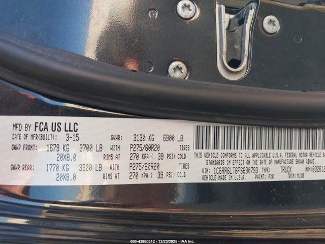 RAM 1500 Outdoorsman 2015 1C6RR6LT6FS630793 Image 9