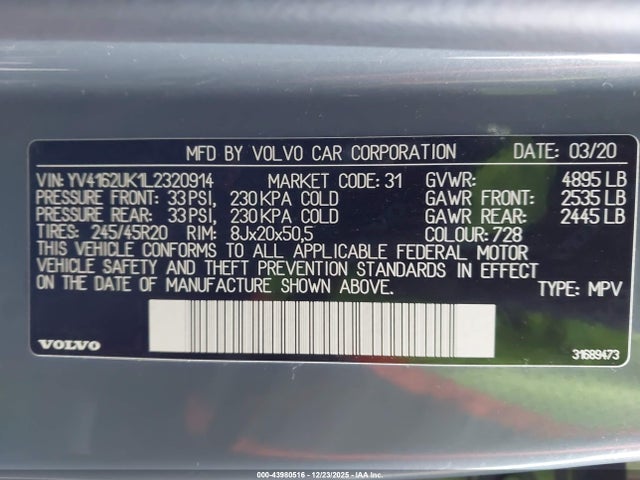 2020 VOLVO XC40 YV4162UK1L2320914 Photo 8