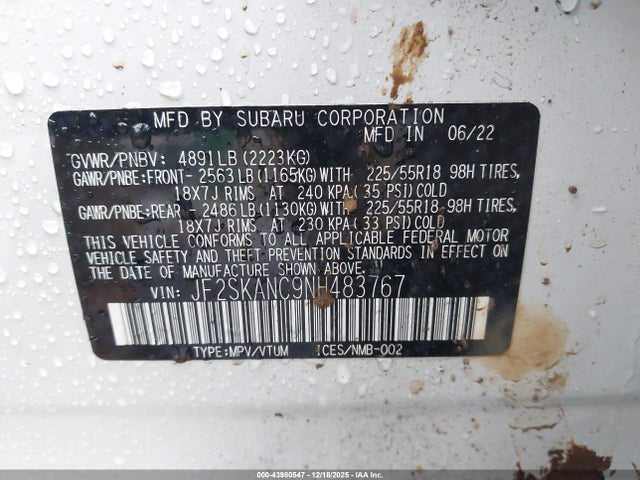 JF2SKANC9NH483767 Subaru Forester Limited