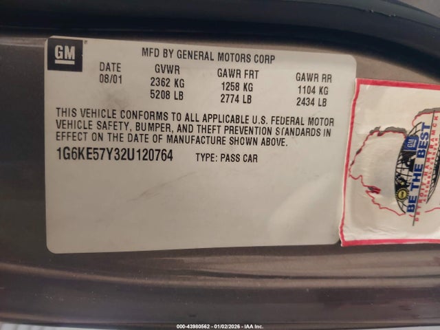 Продаж на аукціоні авто 2002 Cadillac Deville Dhs, vin: 1G6KE57Y32U120764, номер лоту: 43980562