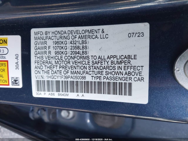 1HGCY1F39PA050088 Honda ACCORD EX