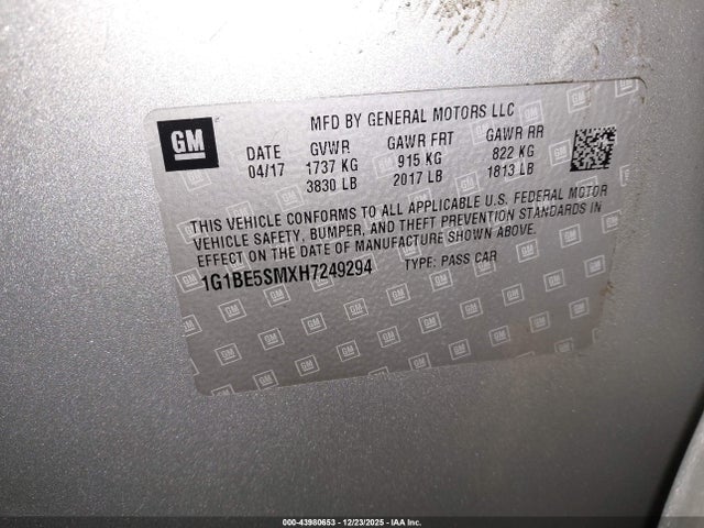 1G1BE5SMXH7249294 Chevrolet Cruze Lt Auto